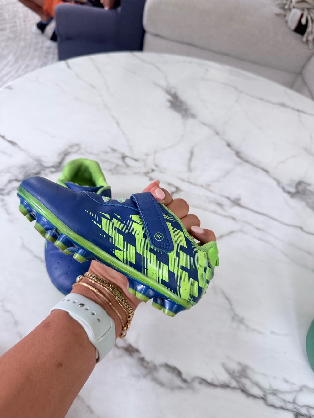 Stride Rite Kids Soccer Cleats - Blue and Lime - Picture 8 of 11